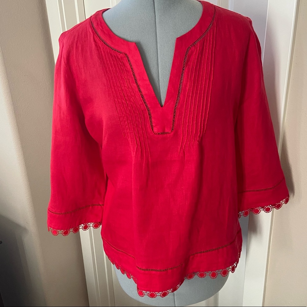 Lauren Ralph Lauren Linen V-neck Blouse, Red, Size M